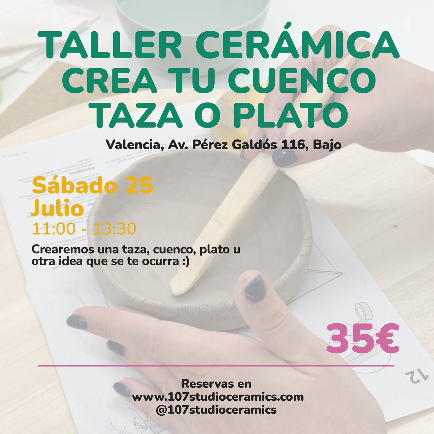 Taller cerámica Sábado 25 Julio 11:00-13:30