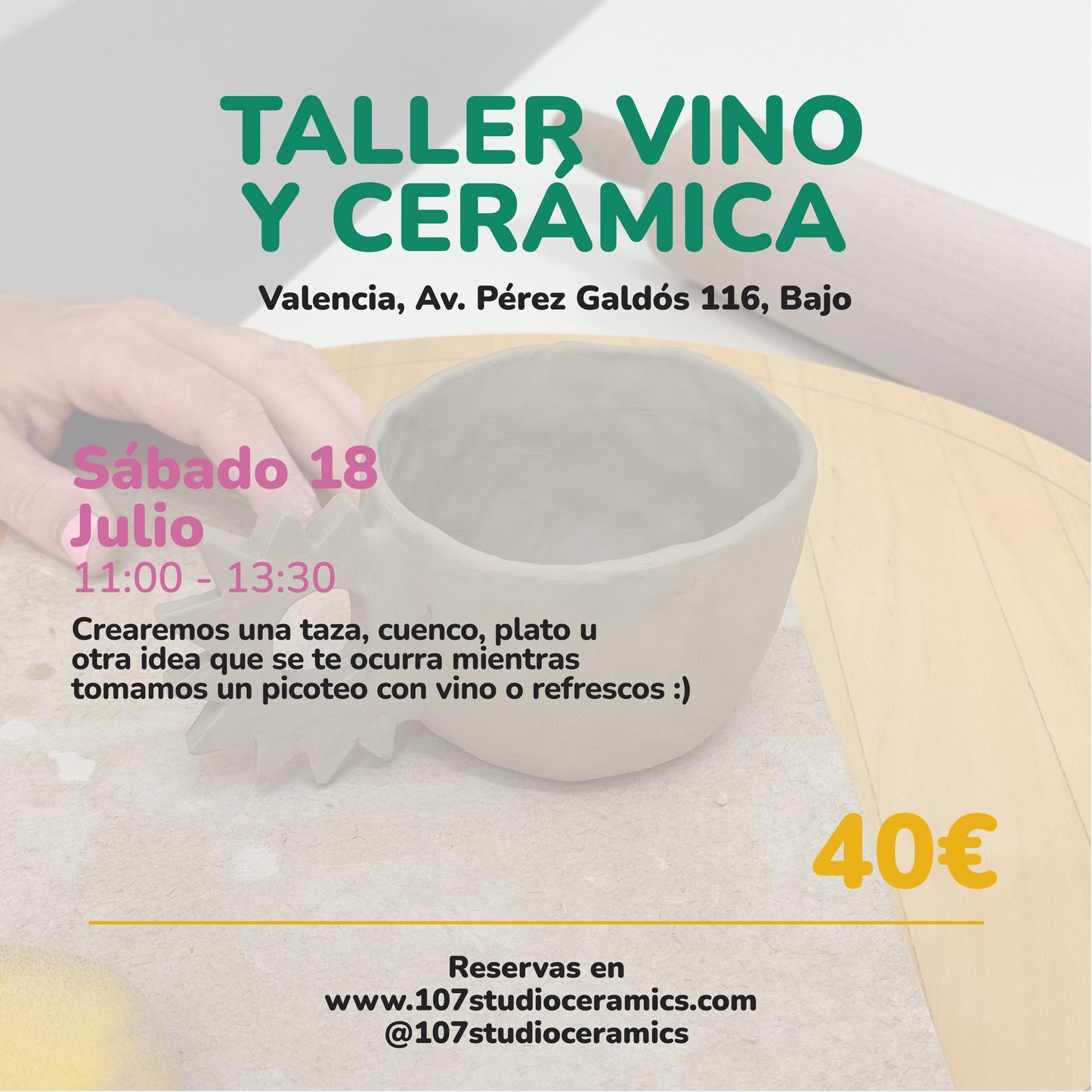 Taller Vino y cerámica Sábado 18 Julio 11:00-13:30