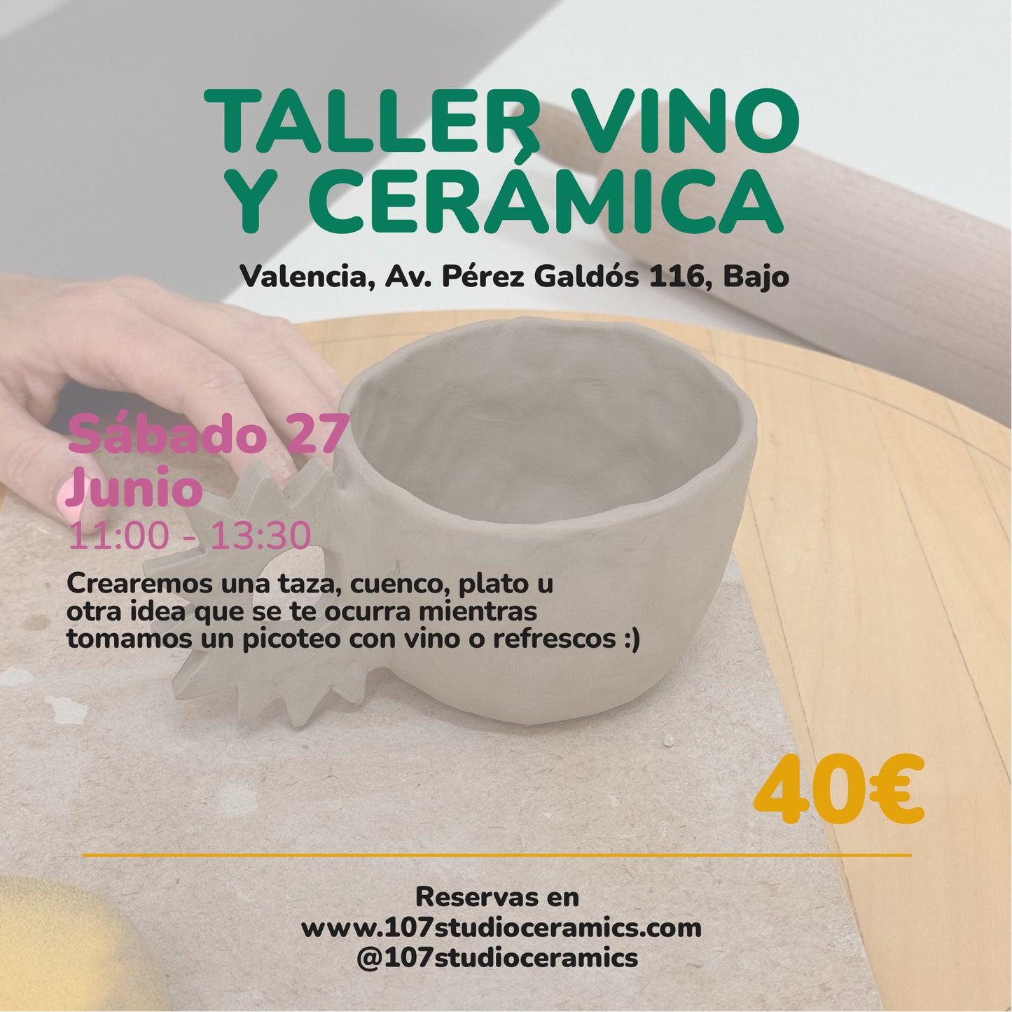 Taller Vino y cerámica Sábado 27 Junio 11:00-13:30